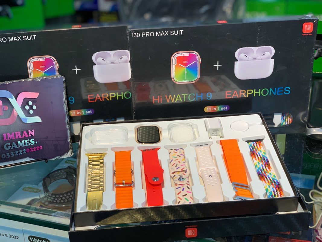11 in 1 Set - i30 Pro Max Suit Hi Watch Ultra 9 (Smart Watch) + Earphones (AirPods Pro)